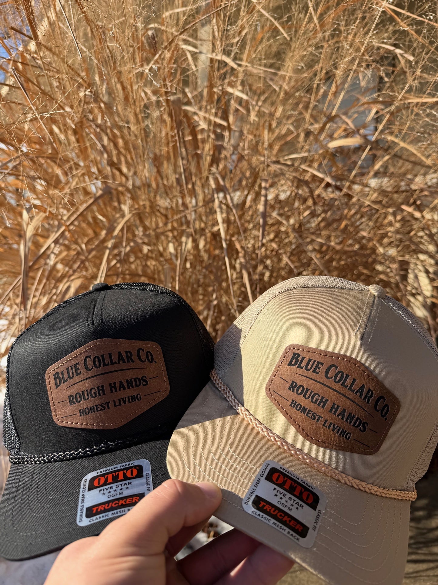 Blue Collar Co. Leather Patch Trucker Hat - Khaki
