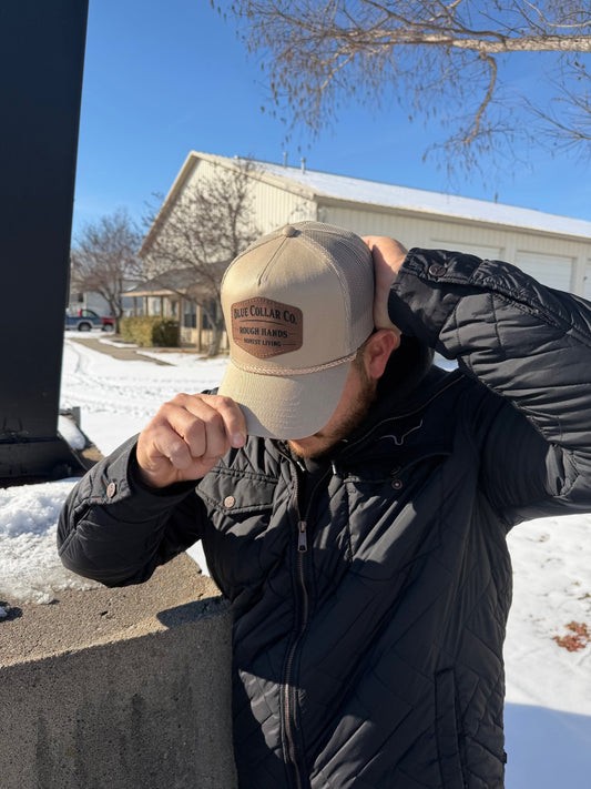 Blue Collar Co. Leather Patch Trucker Hat - Khaki