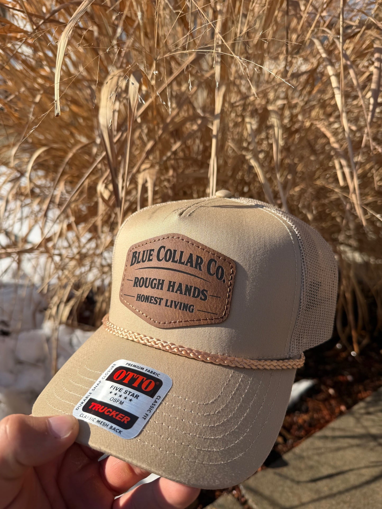 Blue Collar Co. Leather Patch Trucker Hat - Khaki